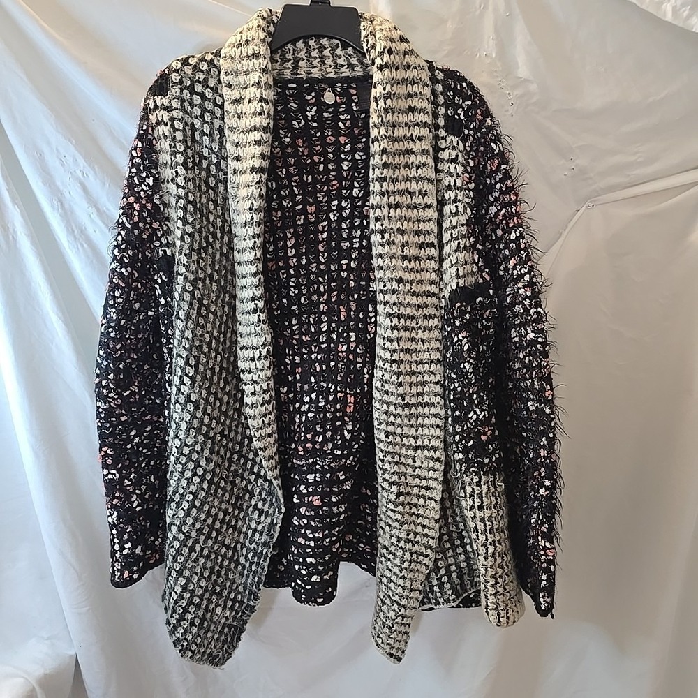 BKE Boutique Eyelash Yarn Cardigan Sweater Open Multicolor Boho Sz L Fuzzy